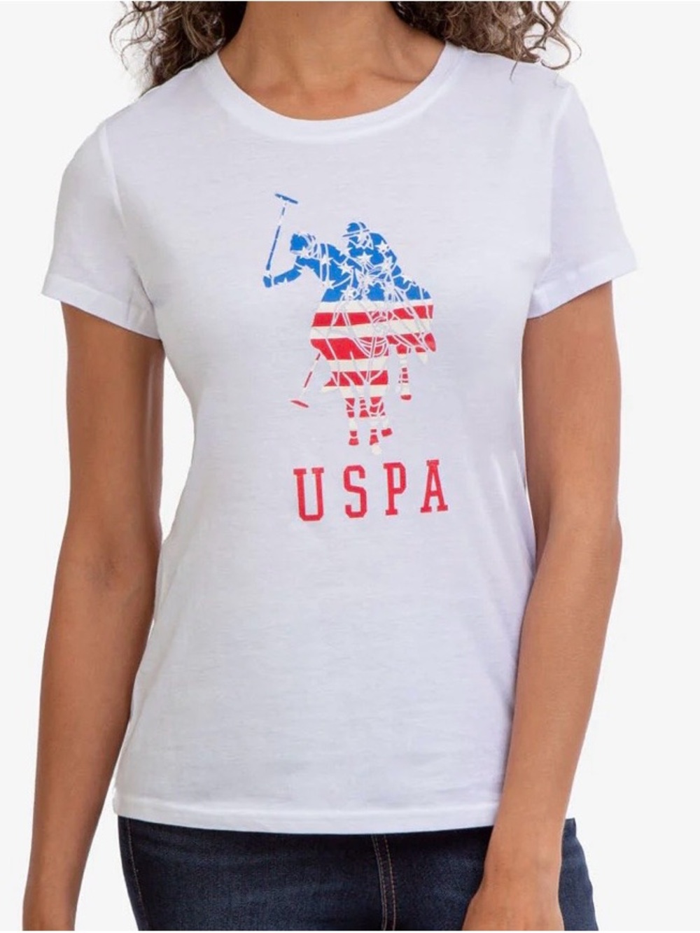 U.S. Polo Assn. White Short-Sleeve Tee with Red & Blue Polo Graphic